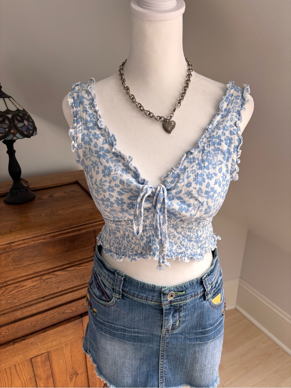 Ambiance Blue Floral Tie Front Top 🤍